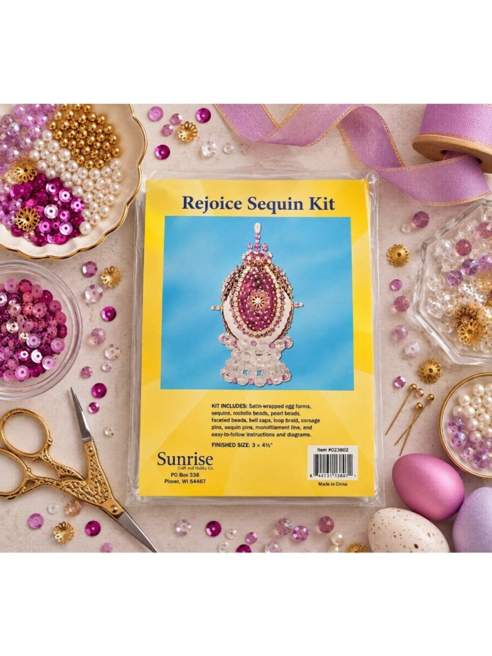 Vintage Sunrise Sequin Push Pin Ornament Craft Kit Rejoice Easter Egg Decor